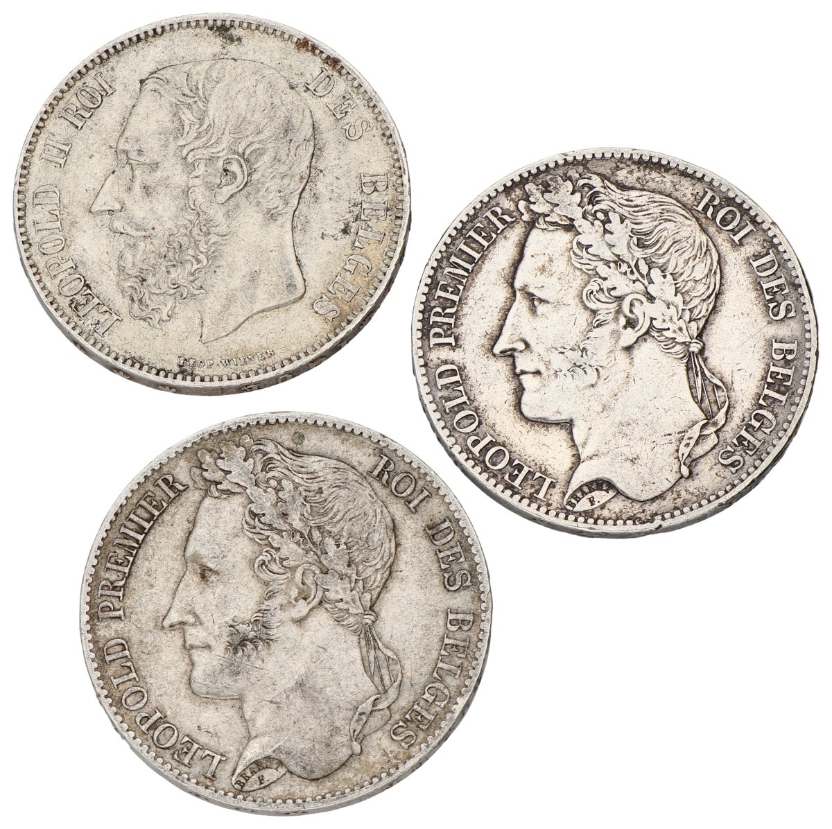 Goudwisselkantoor auction: Belgium. Leopold I & II. Lot (3) 5 Francs. 19th Century. Average VF.