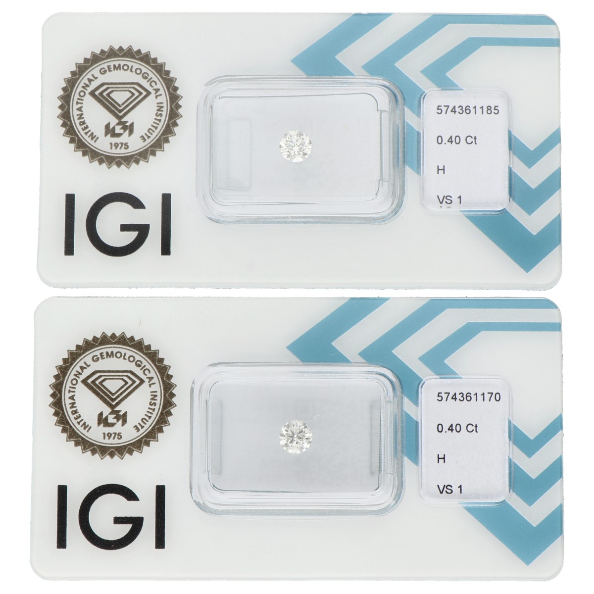 Goudwisselkantoor auction: 2x 0.40 ct. Round Brilliant IGI certified natural diamonds