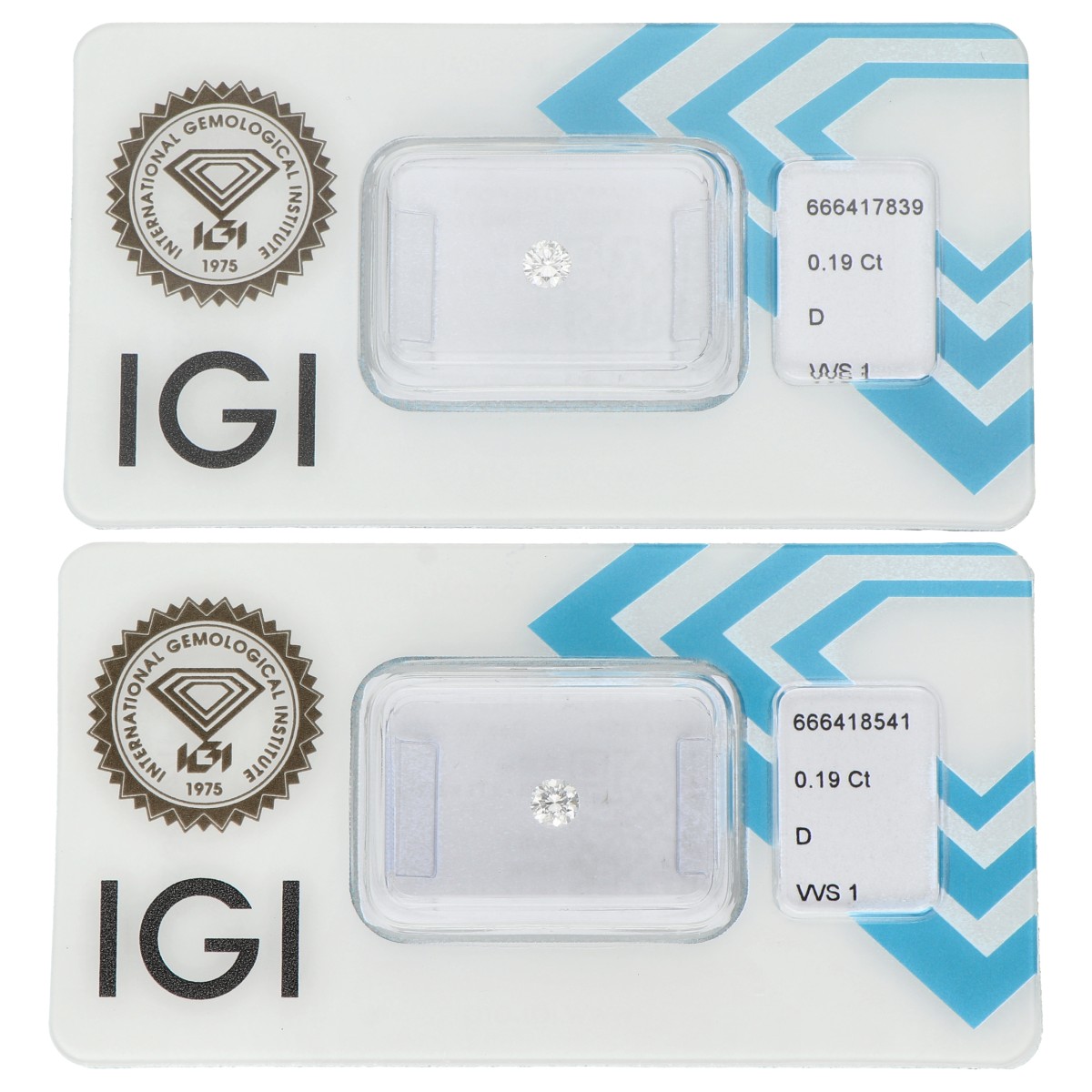 Goudwisselkantoor auction: 2x 0.19 ct. Round Brilliant IGI certified natural diamond