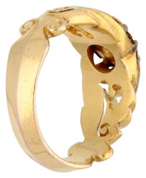 14K geelgouden Art Nouveau ring bezet met roos geslepen diamant