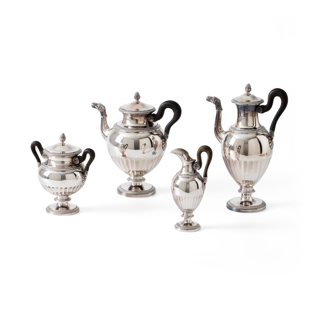 Christofle Cardeilhac koffie- & thee servies, model Fontainebleau (4), Parijs ca. 1970-1980, zilver