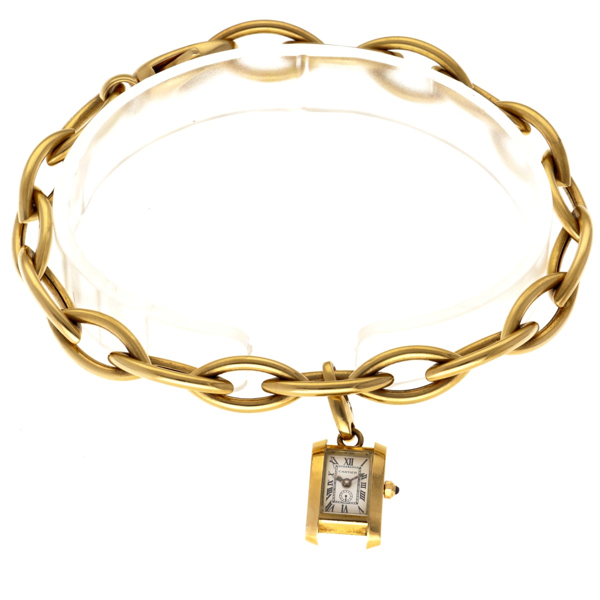 Goudwisselkantoor auction: No Reserve -  Cartier Tank Américaine charm attached to Treemme fantasy link bracelet 18K. - Midsize
