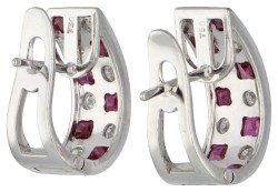 14K Witgouden oorstekers bezet met ca. 1.4 ct. diamant en robijn