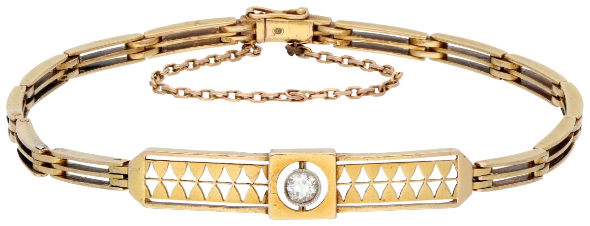 14K geelgouden armband bezet met ca. 0.20 ct. diamant