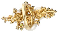 18K Geelgouden ring met parel, diamant en diverse edelstenen