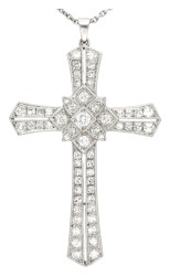 Platina collier met kruis hanger bezet met ca. 1.51 ct. diamant