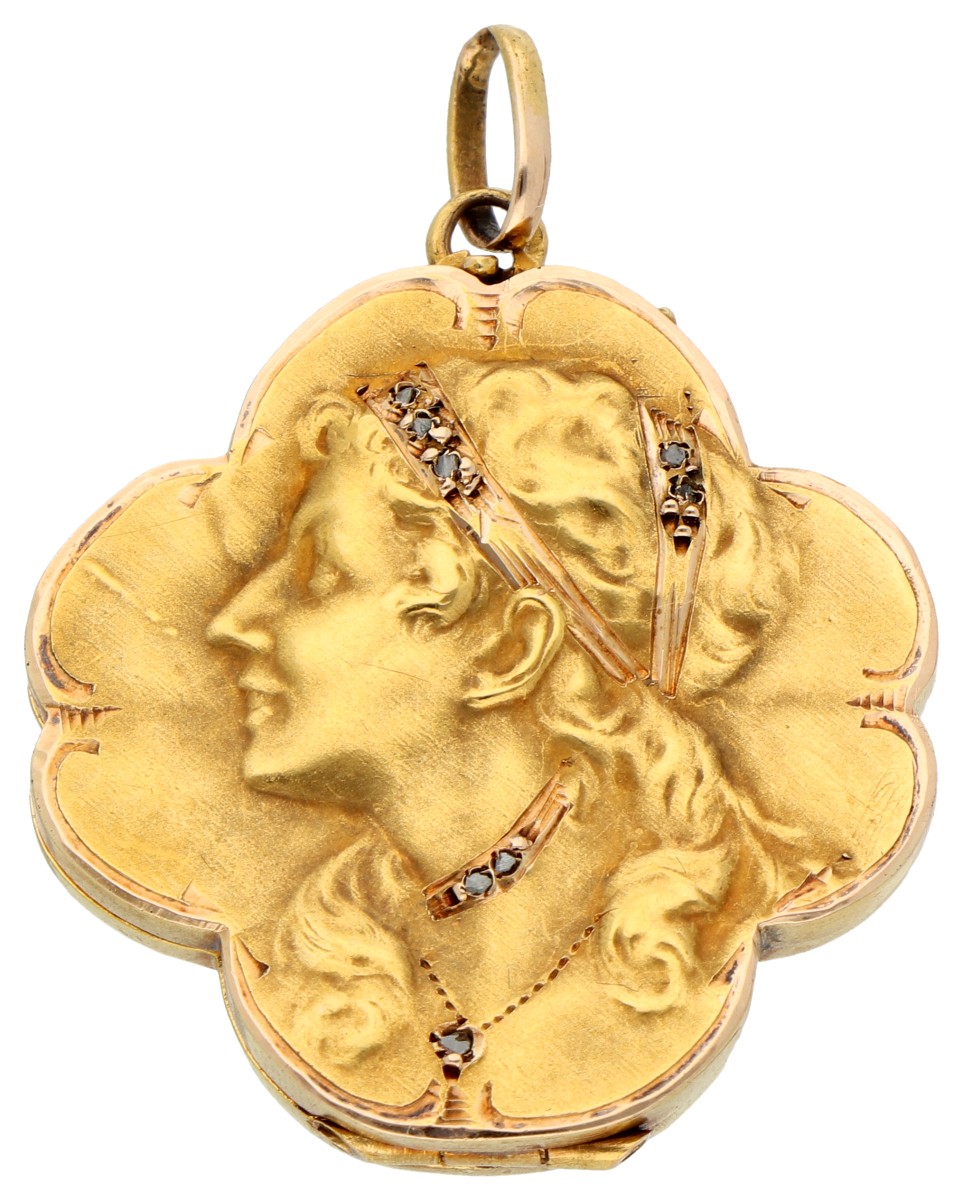 14K geelgouden medaillon bezet met diamant