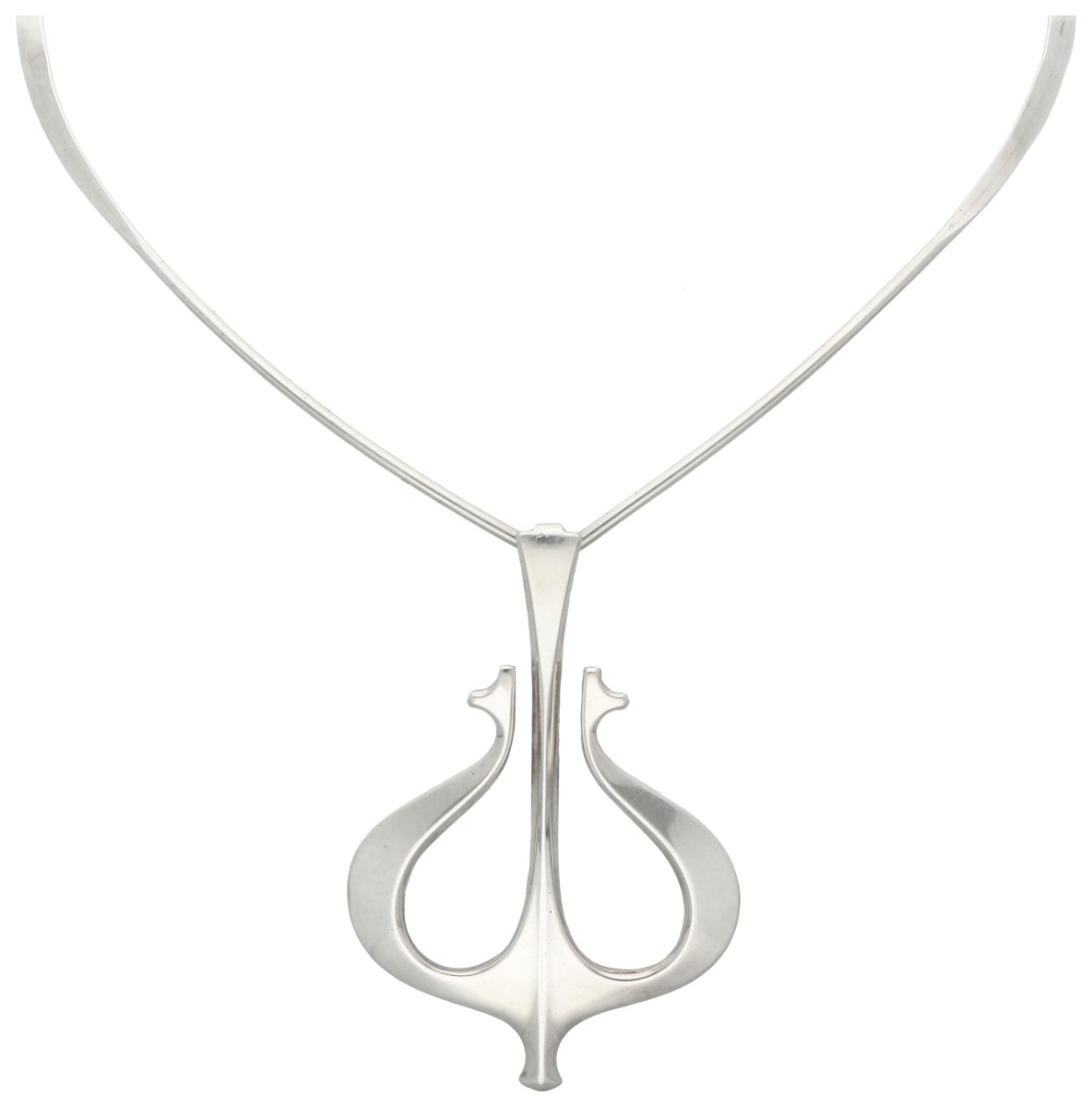 Sterling zilveren spang collier met hanger door Noorse designer David Andersen