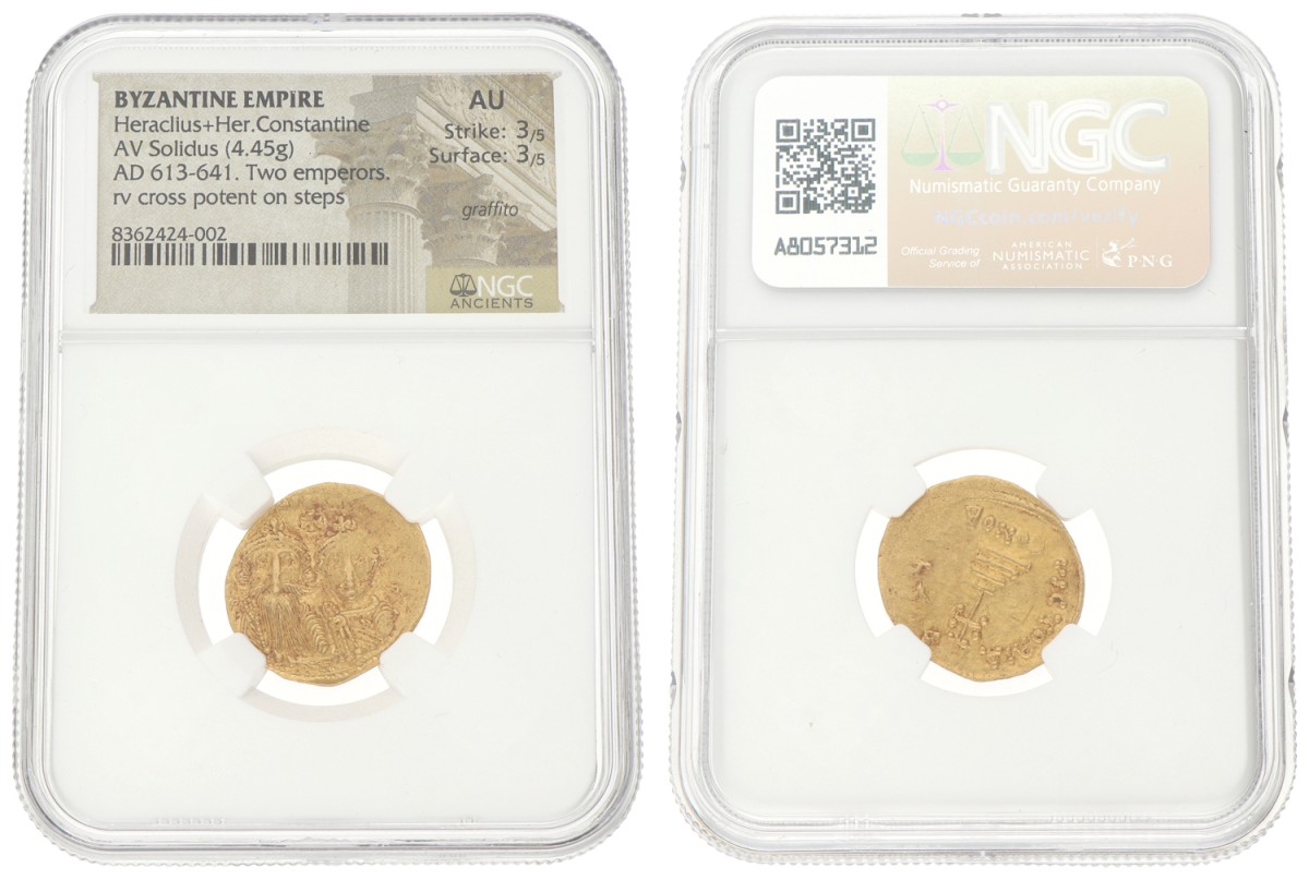 Goudwisselkantoor auction: Byzantine Empire. Heraclius & Heraclius Constantine. Solidus. ND (613 - 641 AD). AUnc. NGC graded