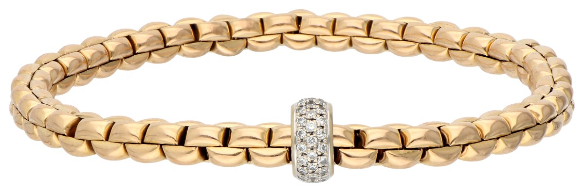 Goudwisselkantoor auction: Fope 18K geelgouden 'Flex it' armband bezet met ca. 0.37 ct. diamanten