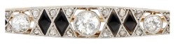 BWG geelgouden broche bezet met ca. 0.46 ct. diamant en onyx
