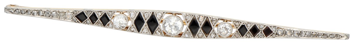 BWG geelgouden broche bezet met ca. 0.46 ct. diamant en onyx