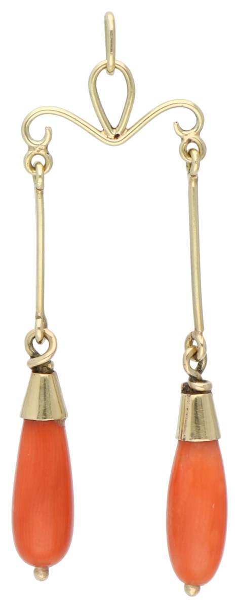 14K geelgouden hanger met bloedkoraal