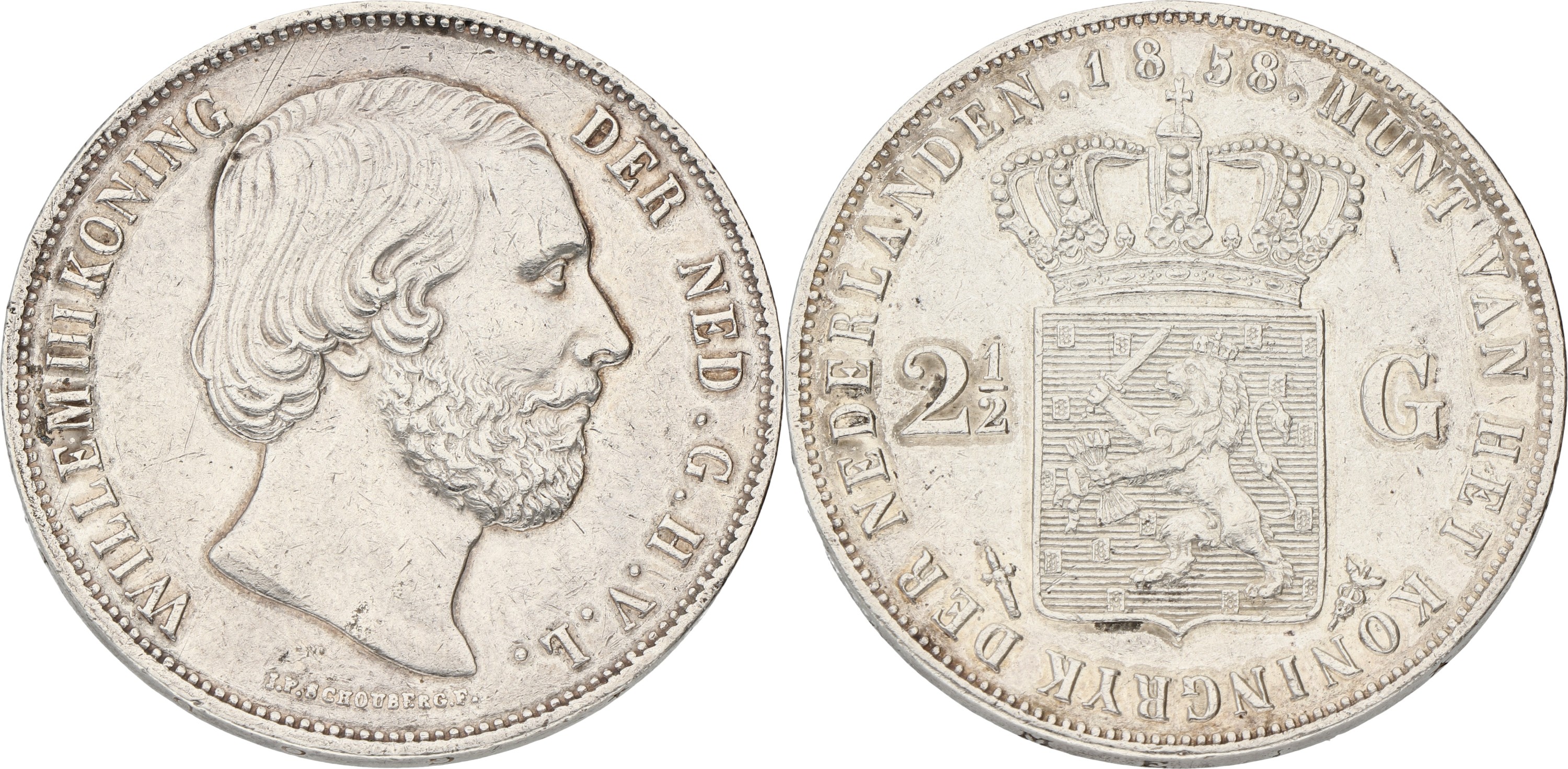 Goudwisselkantoor auction: 2½ Gulden. Willem III. 1858. XF -.
