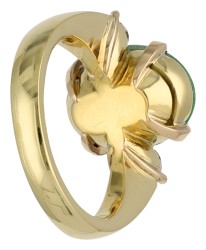 18K geelgouden ring bezet met ca. 0.50 ct. diamant en jade