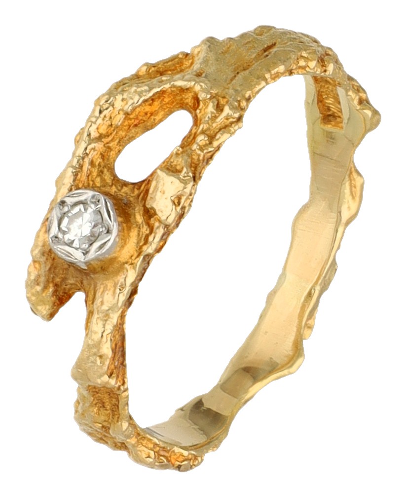 Lapponia 18K geelgouden 'Diamond pond' ring door Björn Weckström bezet met ca. 0.02 ct. diamant