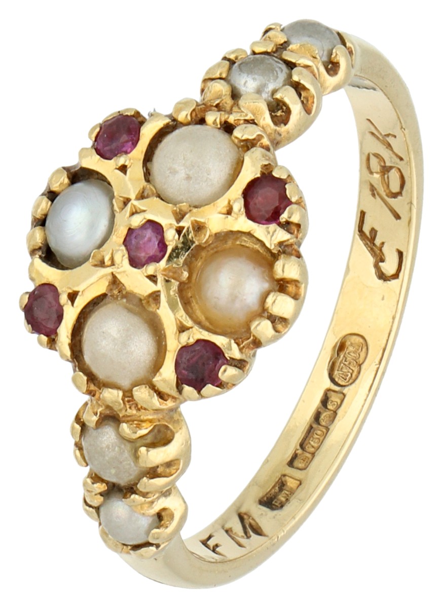 Franklin Mint 18K geelgouden ring bezet met parel en robijn