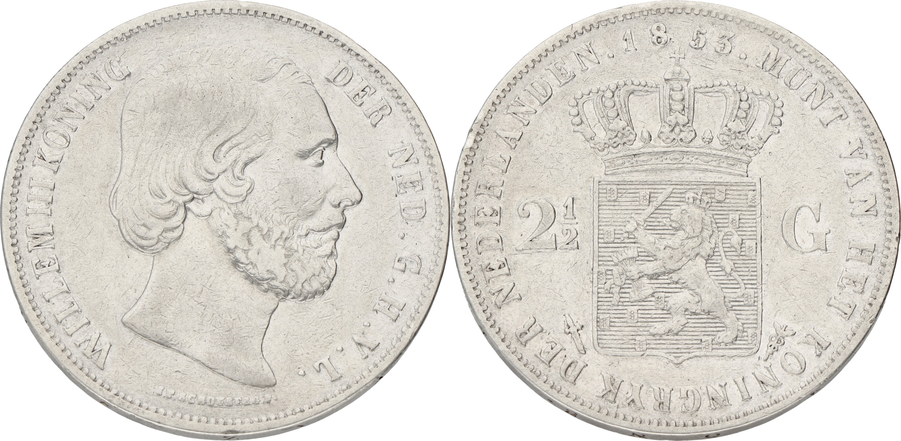Goudwisselkantoor auction: 2½ Gulden. Willem III. 1853. VF -.