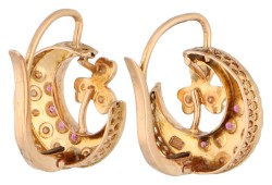 14K geelgouden oorhangers met robijn en zaadparel