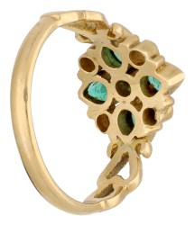 18K geelgouden ring bezet met ca. 0.04 ct. diamant, smaragd en saffier