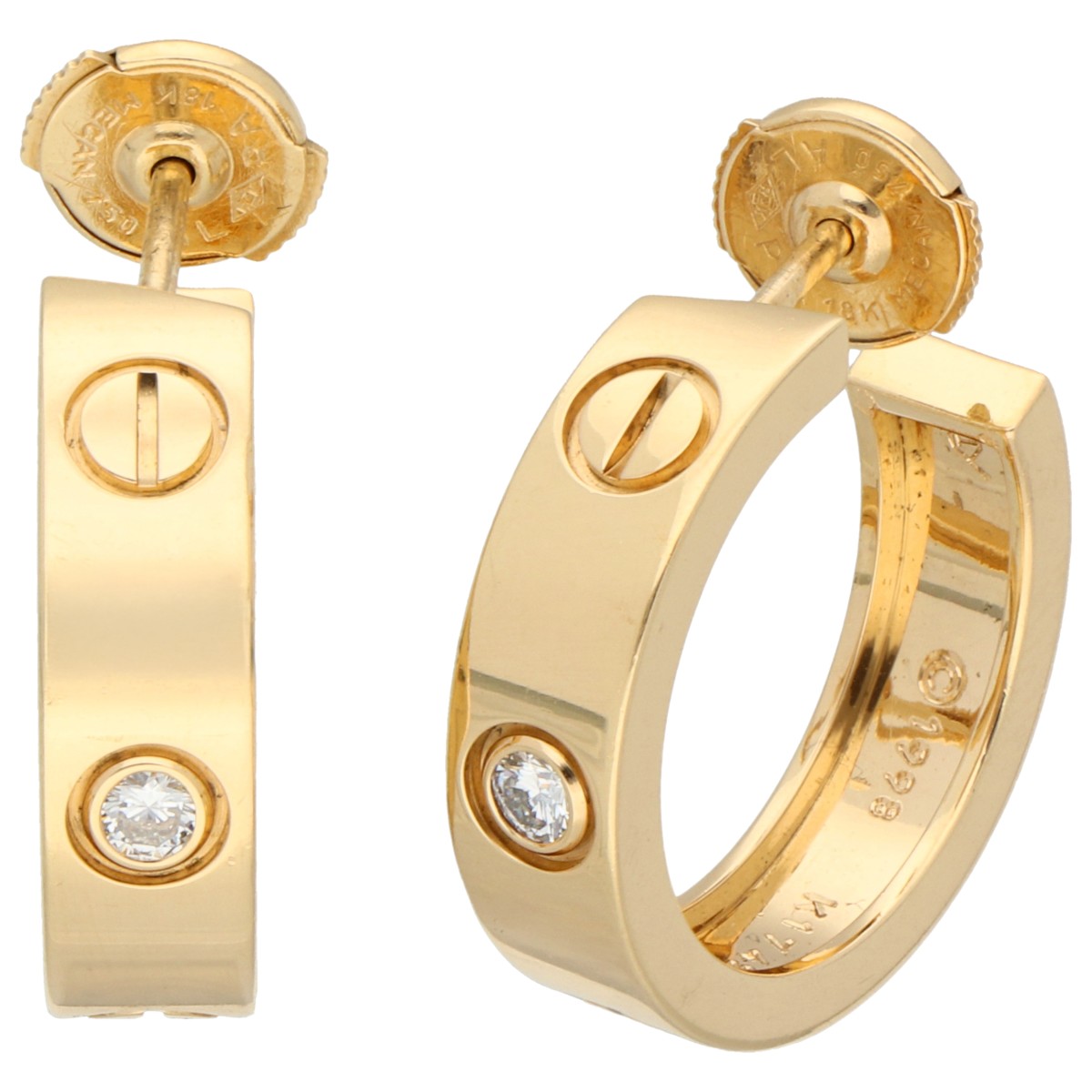 Goudwisselkantoor auction: Cartier geelgouden 'Love' earrings with ca. 0.15 ct. diamond