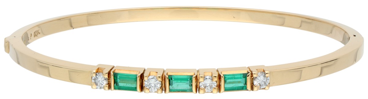 Goudwisselkantoor auction: Le Chic 18K Yellow gold bangle bracelet set with emerald and diamond
