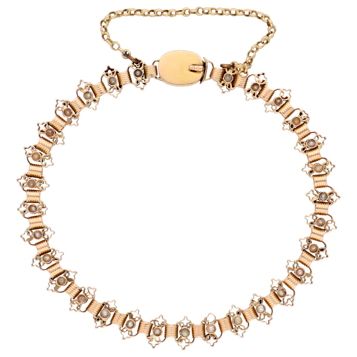 14K geelgouden schakel armband met zaadparels
