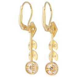 18K Geelgouden vintage oorhangers bezet met ca. 0.22 ct. diamant