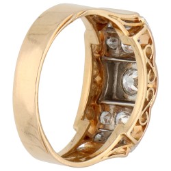 18K Geelgouden tank ring bezet met ca. 0.66 ct. diamant