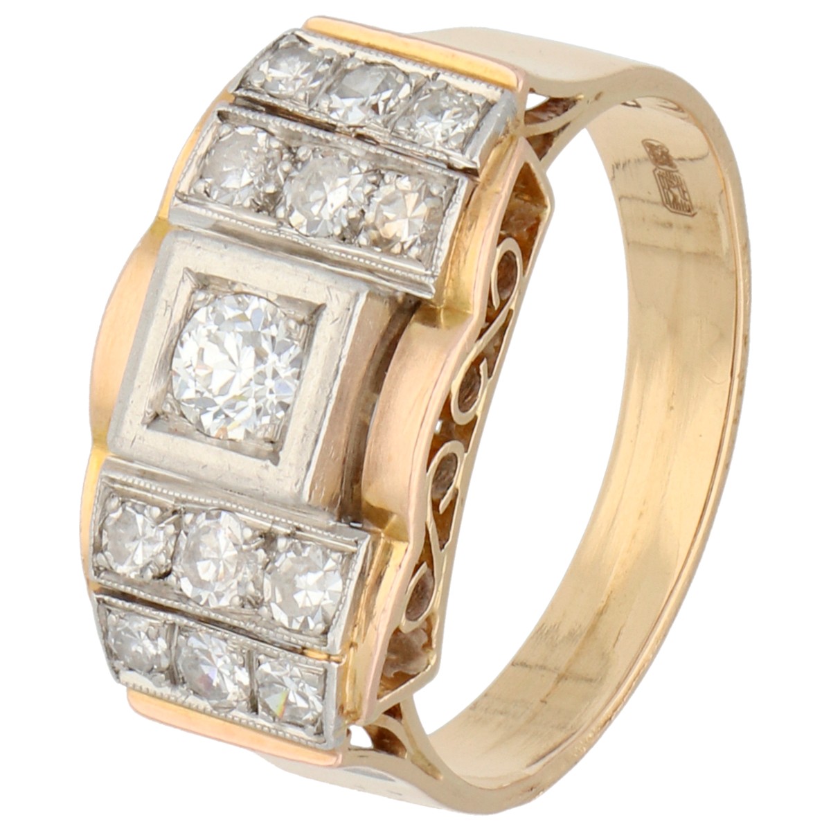 18K Geelgouden tank ring bezet met ca. 0.66 ct. diamant