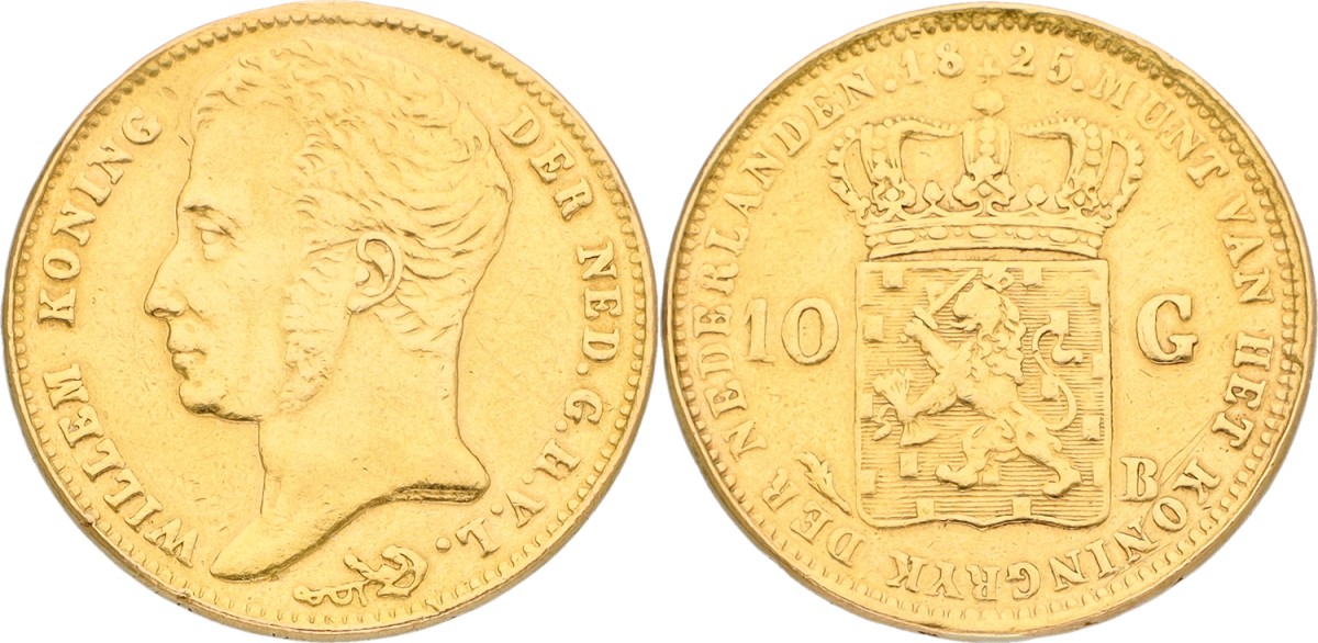 Goudwisselkantoor auction: 10 Gulden. Willem I. 1825 B. VF -