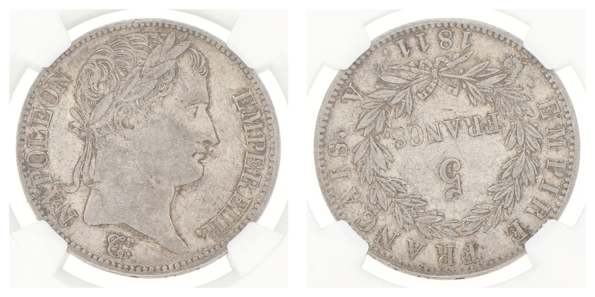 Goudwisselkantoor auction: France. Napoleon I. 5 Francs. 1811A. NGC graded. XF 45