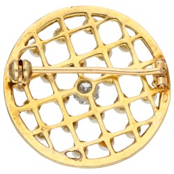 14K geelgouden broche bezet met ca. 0.20 ct. diamant en parel