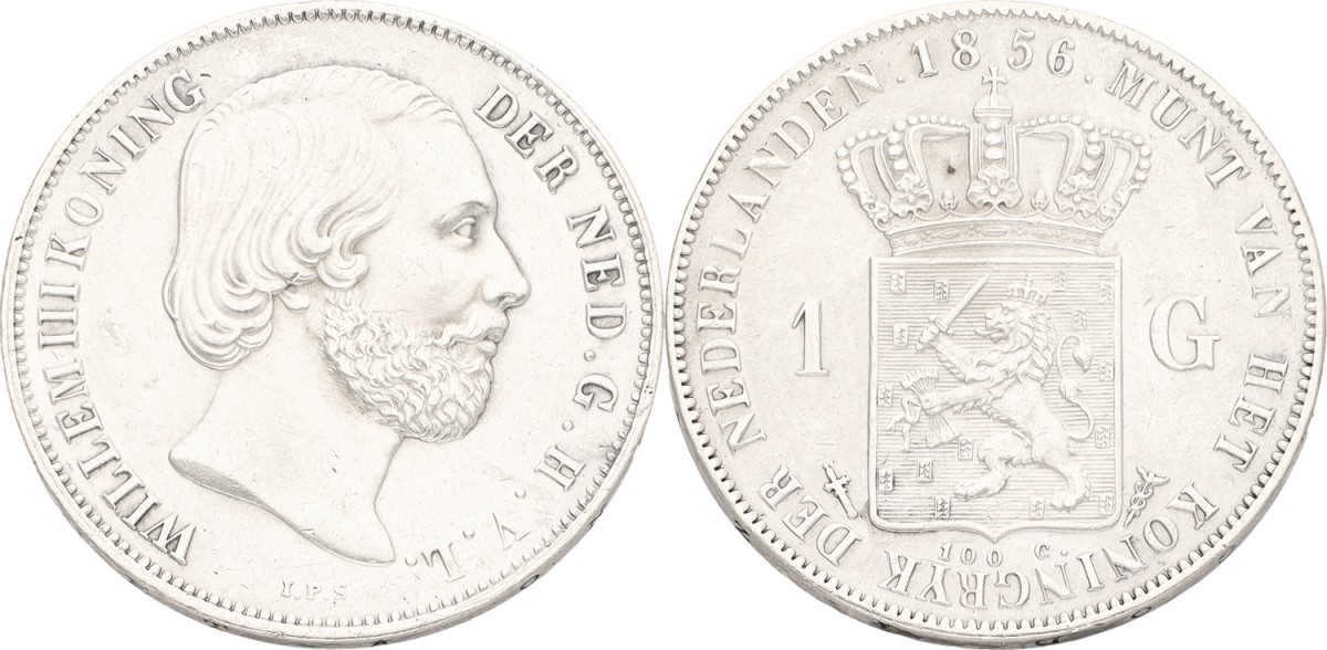 Goudwisselkantoor auction: 1 Gulden. Willem III. 1856. XF +.