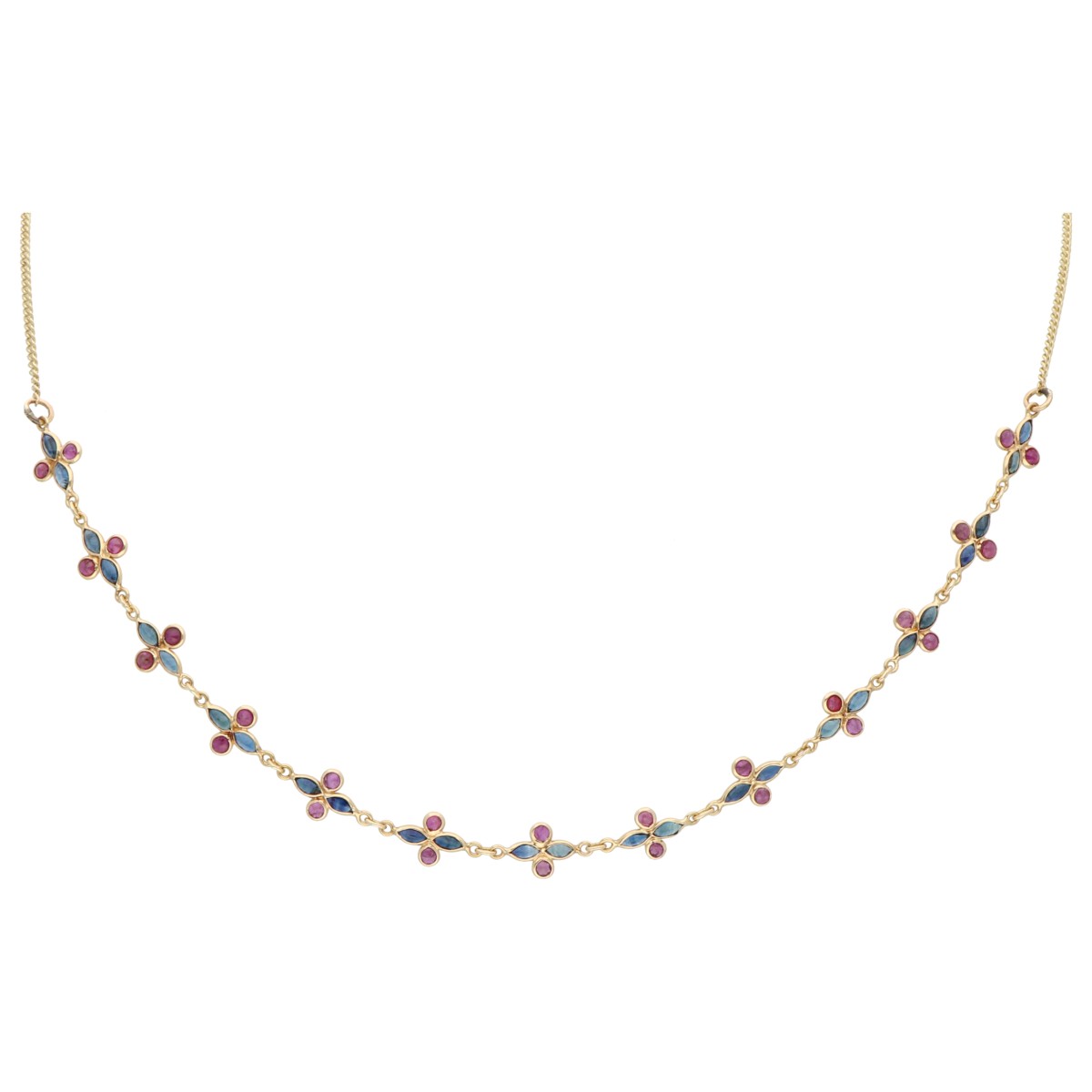 14K geelgouden gourmet collier met robijn en saffier