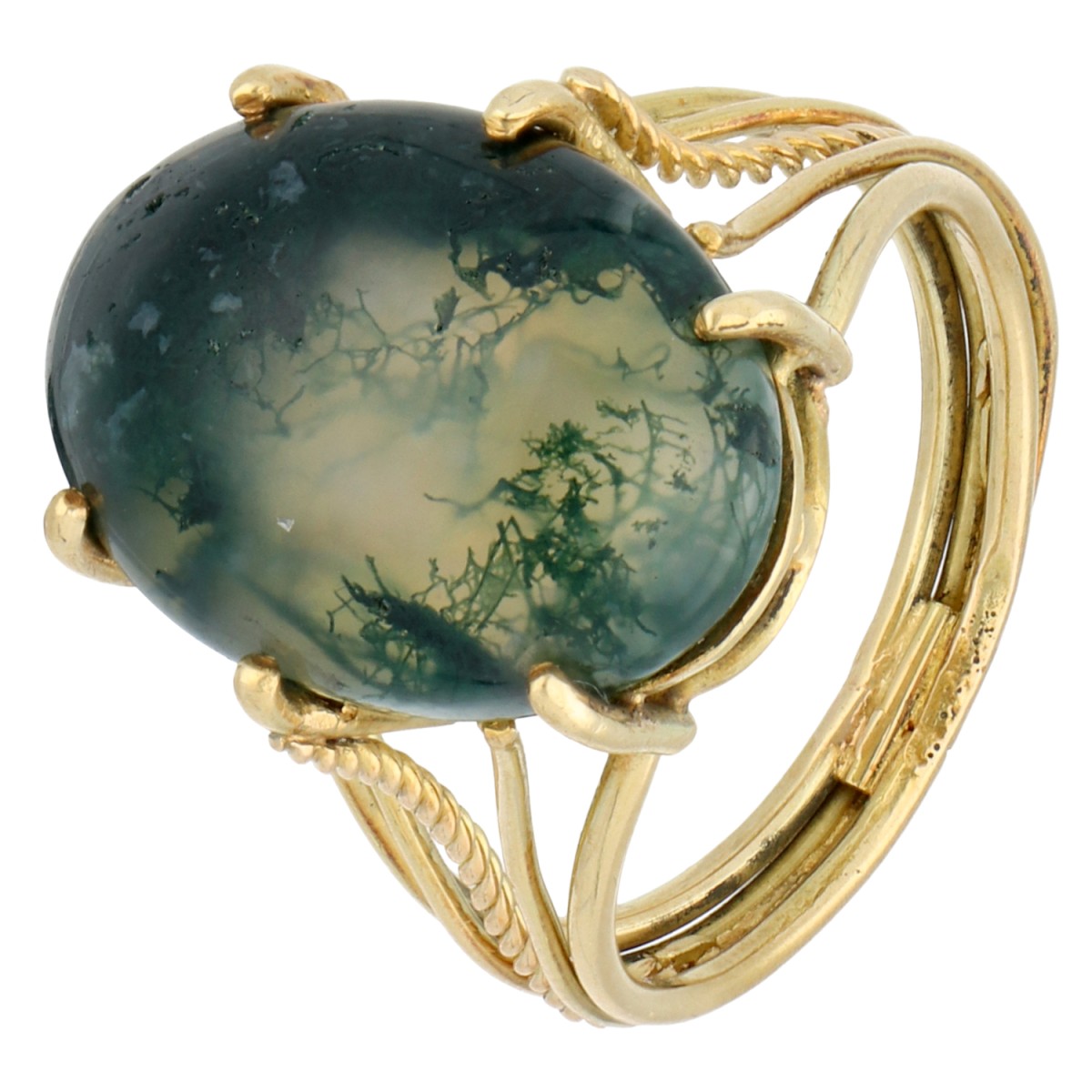 18K geelgouden solitair ring bezet met ca. 2.65 ct. mosagaat