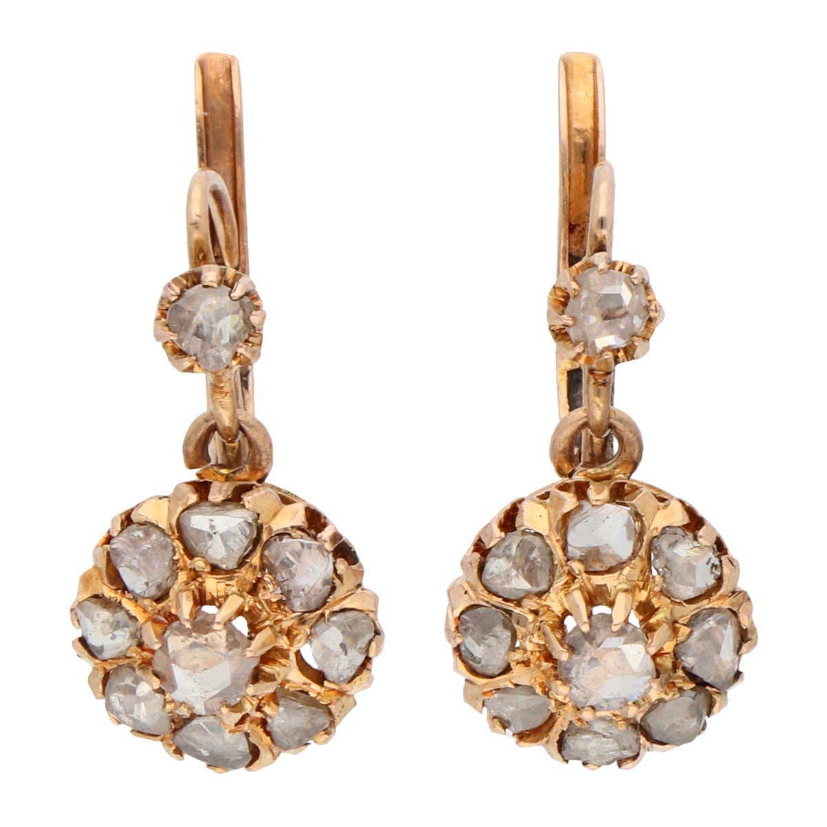 14K roségouden oorhangers bezet met diamanten