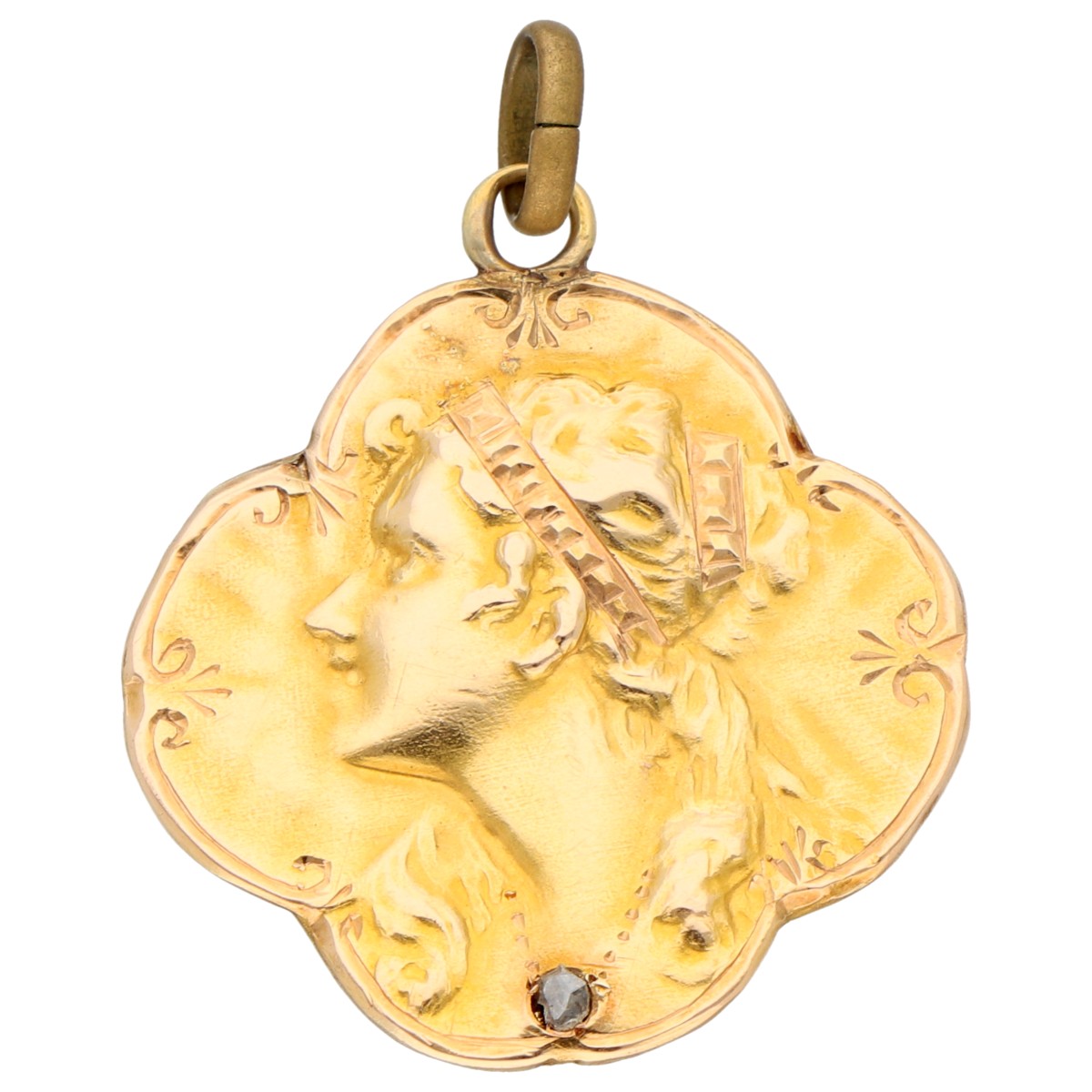 Goudwisselkantoor auction: 14K Yellow gold Art Nouveau pendant with diamond