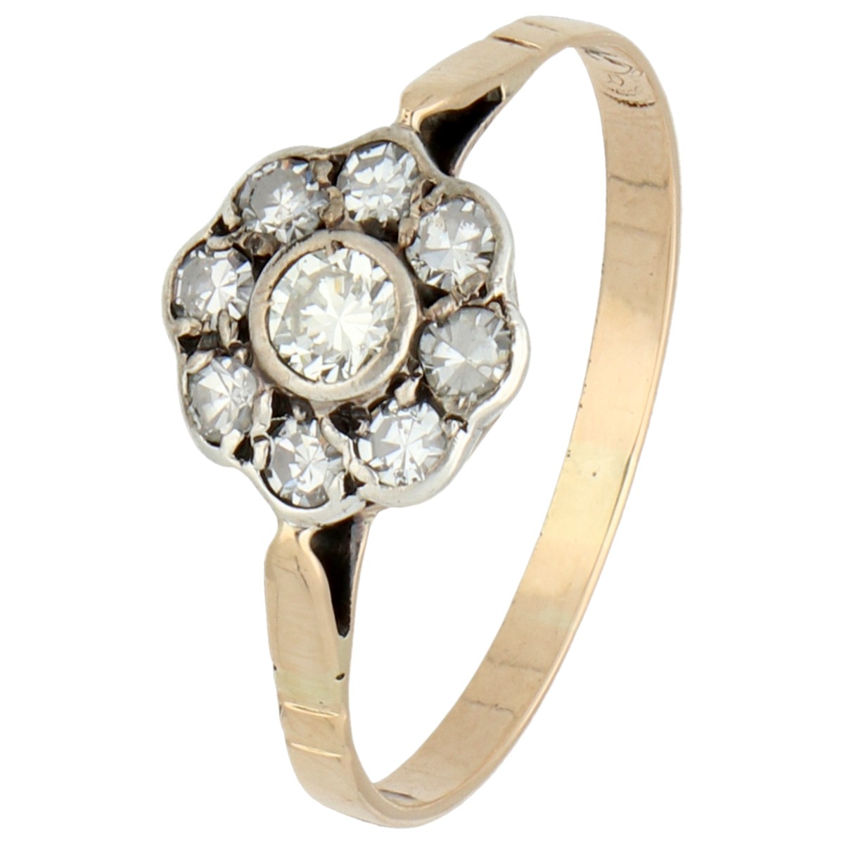 Goudwisselkantoor auction: 14K yellow gold rosette ring set with diamonds