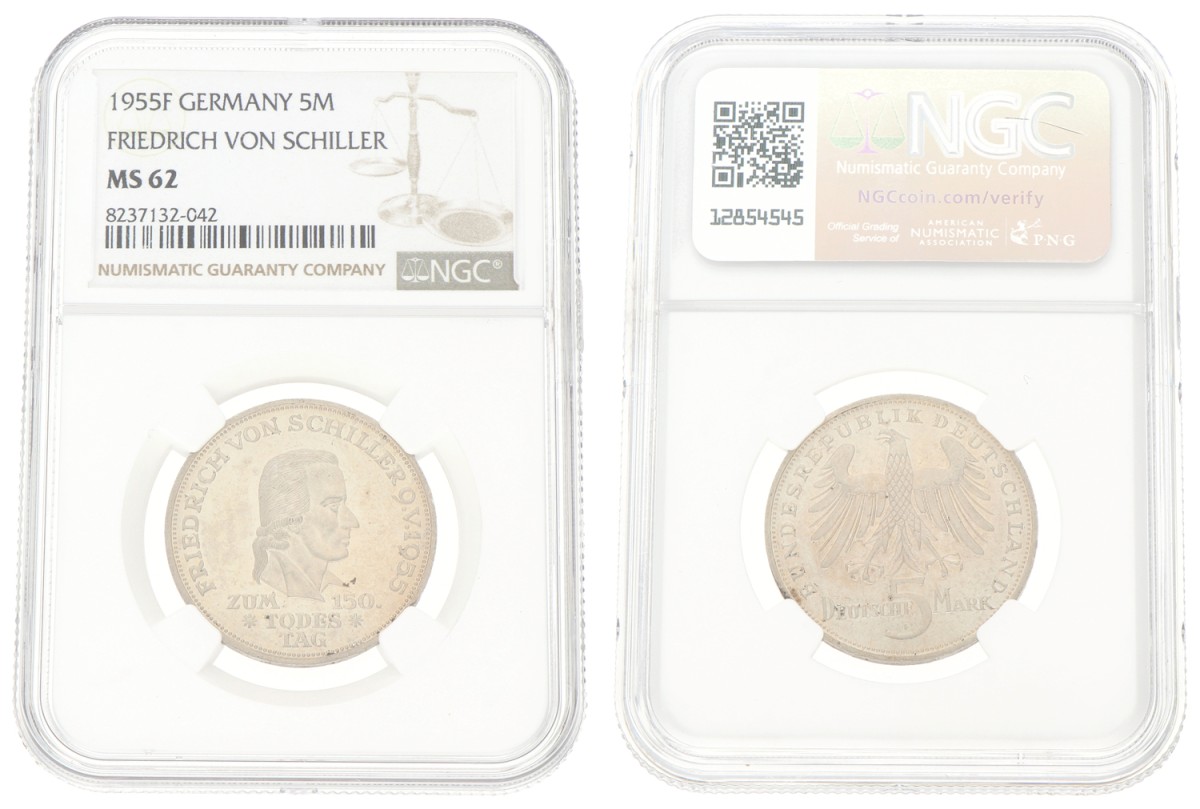 Goudwisselkantoor auction: Germany. 5 Mark. 1955