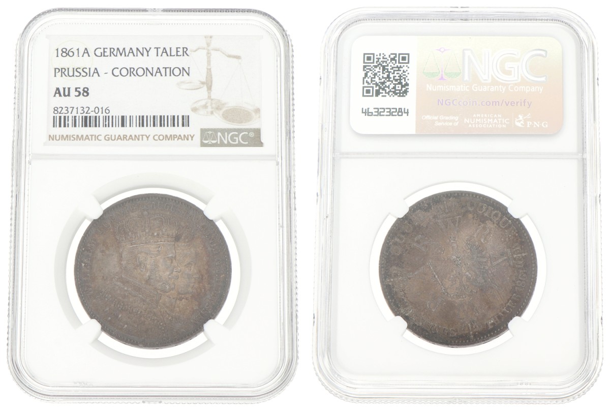 Goudwisselkantoor auction: German states. Prussia. 1 Thaler. 1861 A. NGC graded. AU 58