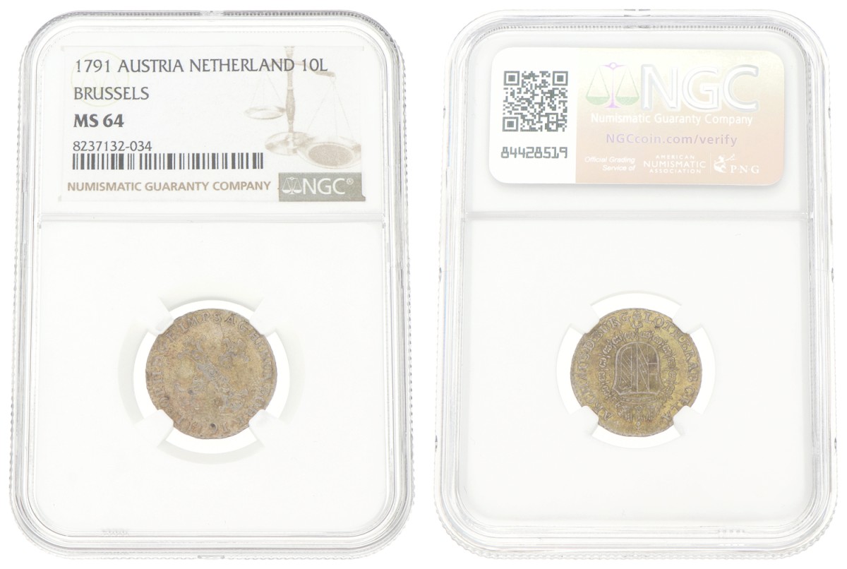 Goudwisselkantoor auction: Belgium. Austrian Netherlands. Brussel. Leopold II. 10 Liards. 1791. NGC graded. MS 64