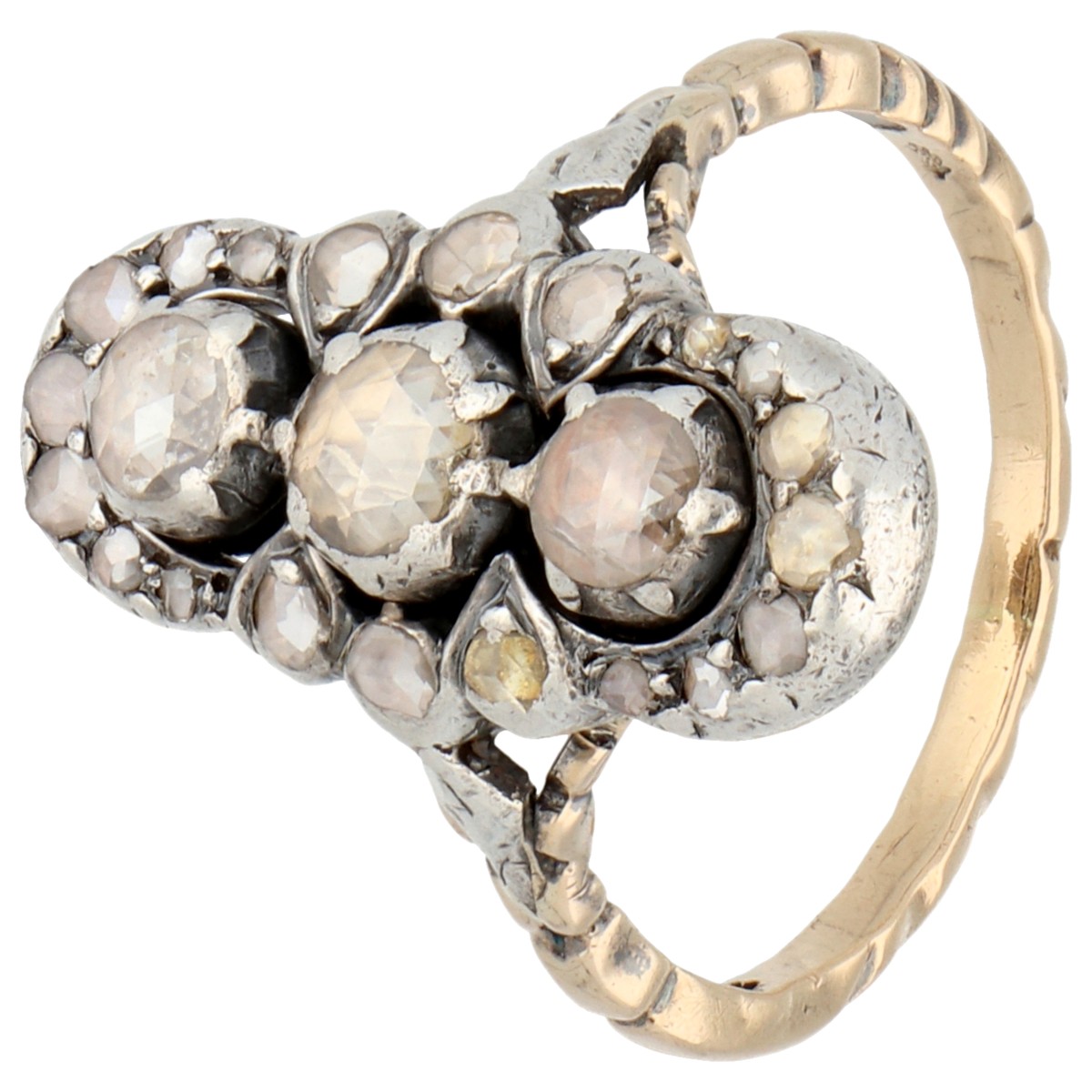 Goudwisselkantoor auction: Gold/silver antique princess ring set with diamonds