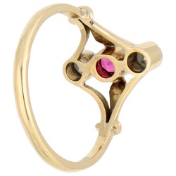 14K geelgouden ring bezet met diamant en simili