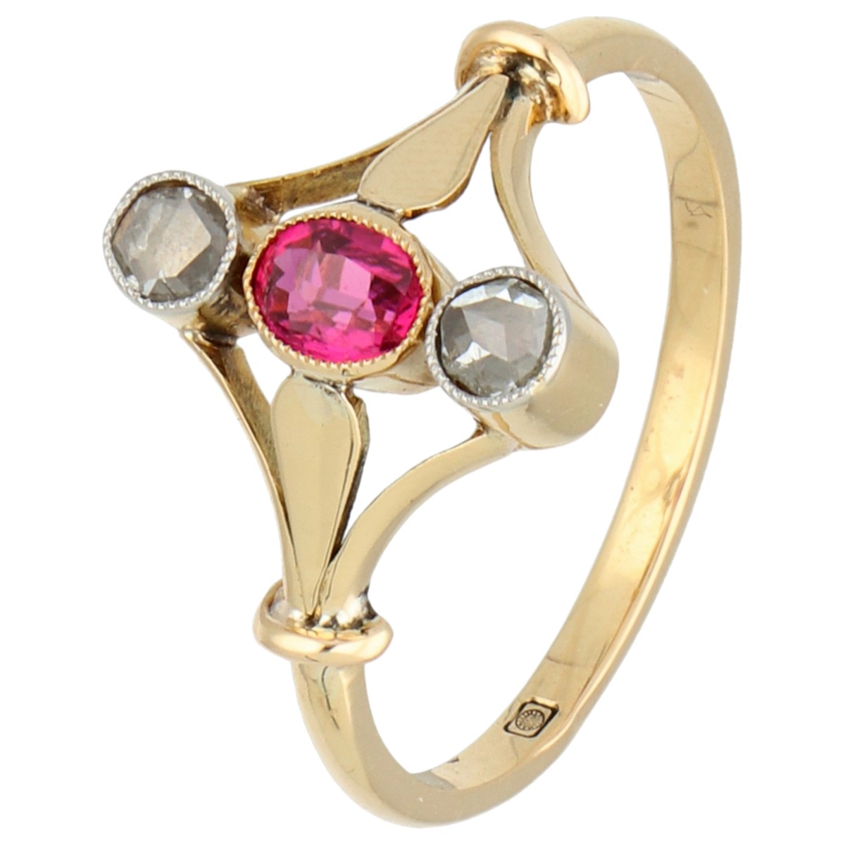 14K geelgouden ring bezet met diamant en simili