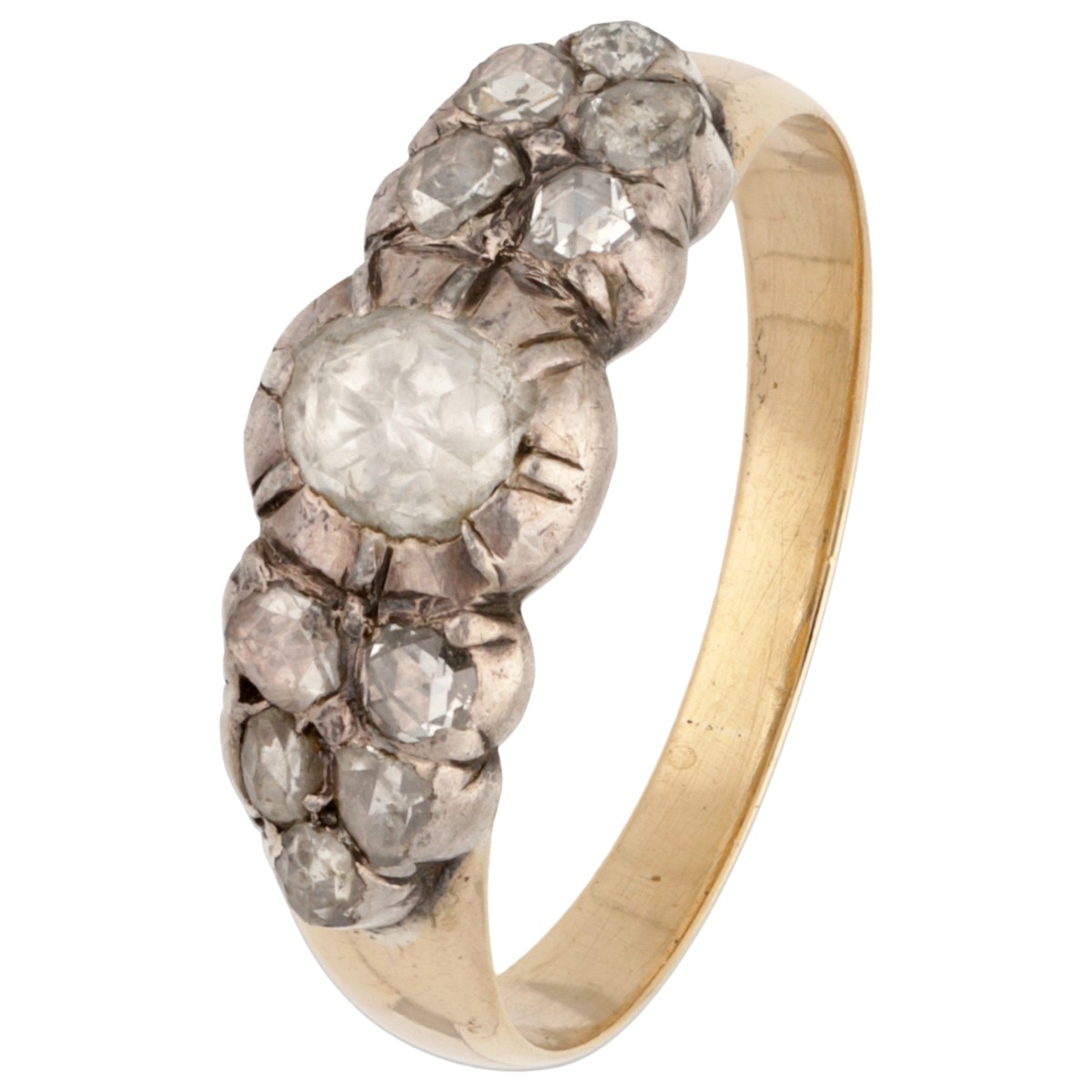 18K Geelgouden antieke ring met roos geslepen diamant