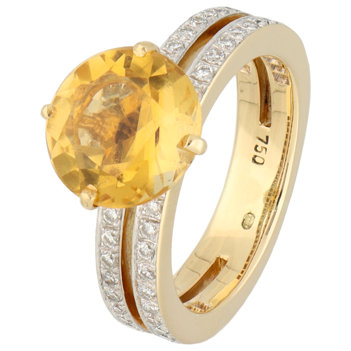 Goudwisselkantoor auction: 18K geelgouden ring bezet met een citrien van ca. 2.85 ct. en diamant