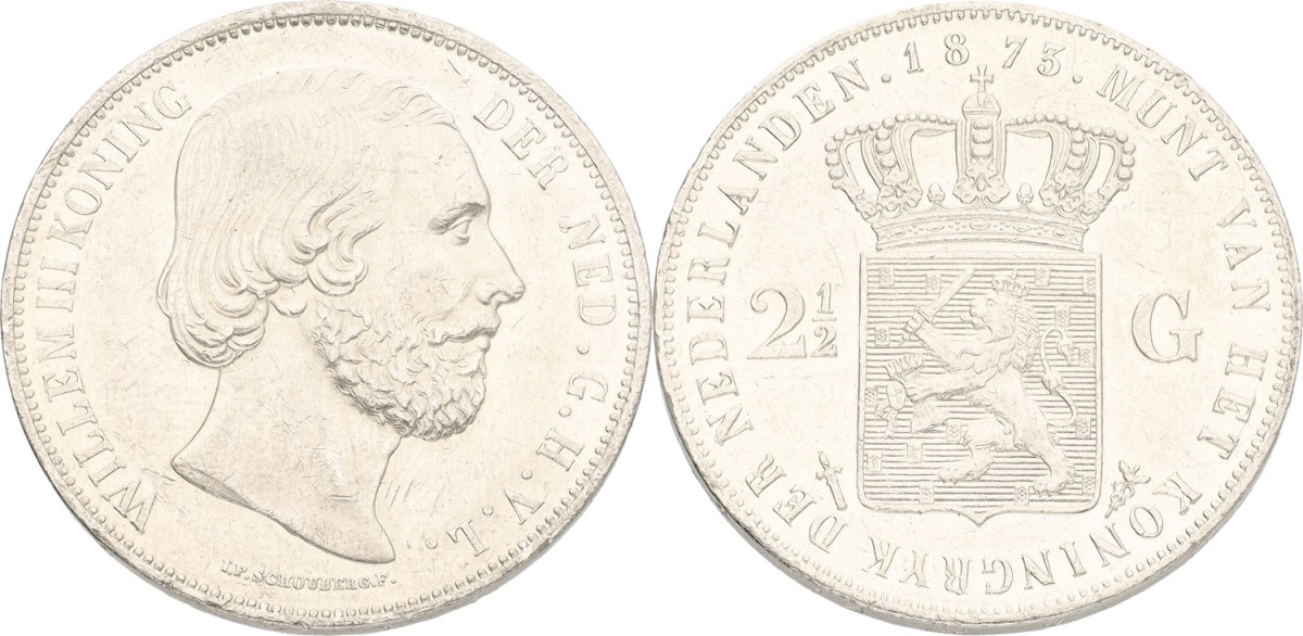 Goudwisselkantoor auction: 2½ Gulden. Willem III. 1873. VF / XF