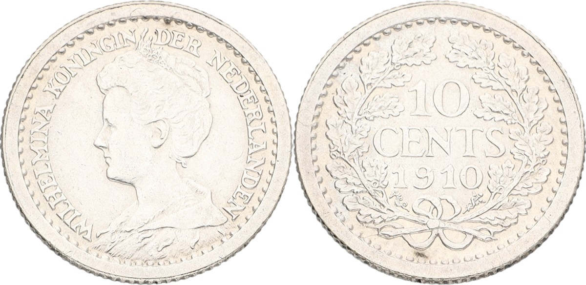 Goudwisselkantoor auction: 10 Cent. Wilhelmina. 1910. VF / XF.