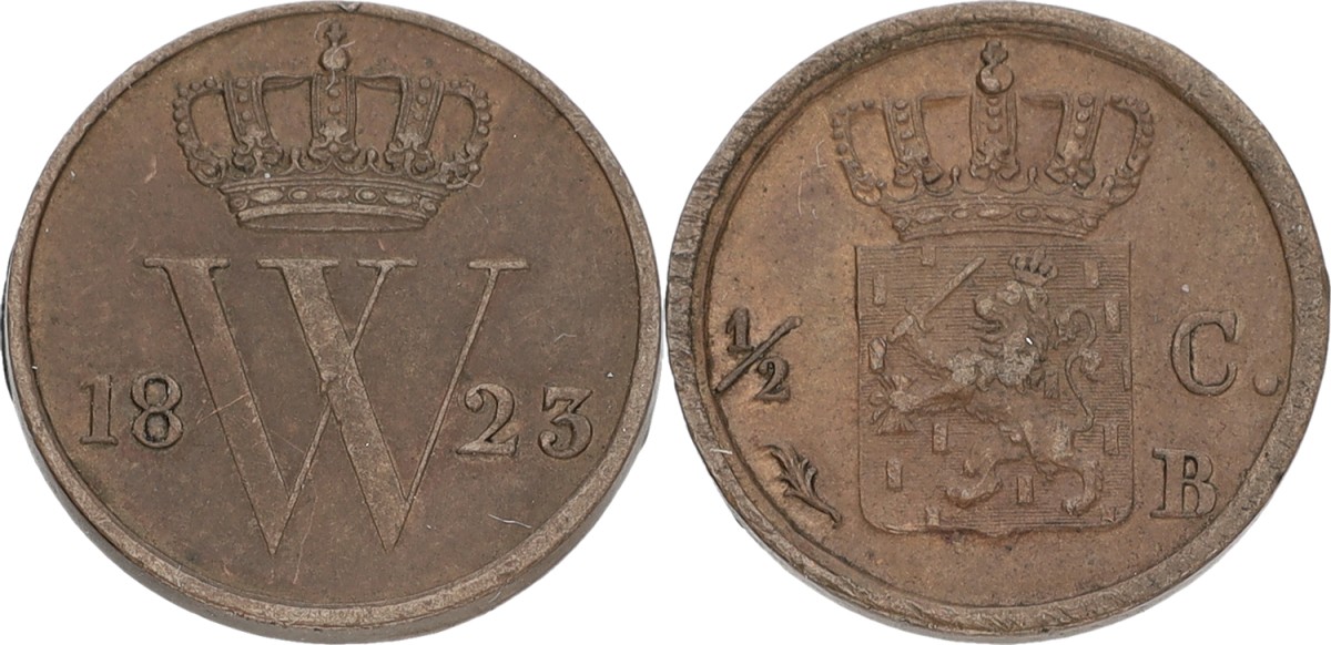 Goudwisselkantoor auction: ½ Cent. Willem I. 1823 B. XF.